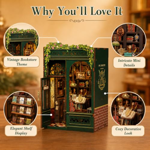 Image of Wanna Party Bookstore DIY Book Nook Kit, 3D Wooden Miniature House Puzzle, Bookshelf Insert Decor with Cozy Library Scene, Craft Building Kit for Adults & Teens 14+, Creative Room Decoration Gift