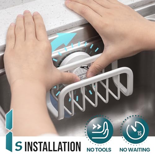 Image of TAILI White Sponge Holder for Kitchen Sink with Strong Suction Cup