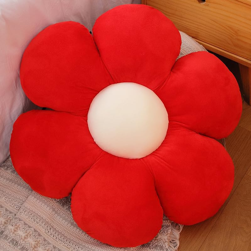Image of RVA Sunflower Shaped 6 Kali Cute Preppy Decorative Throw Pillow|Floor Cushion with Fibre Filling for Aesthetic Decoration (Red, 35CM)