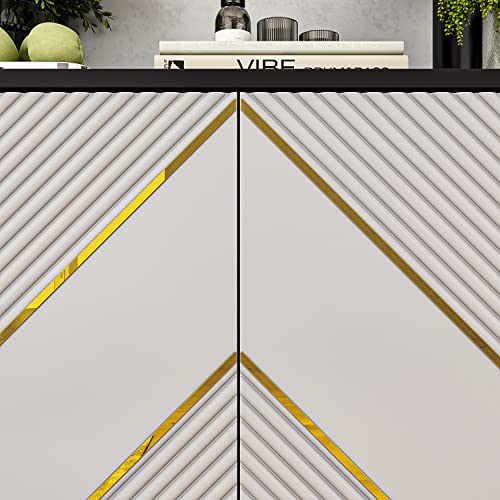 Ecacad Modern Sideboard Buffet Storage Cabinet With 2 Decorative Doors & Shelves, Kitchen Cupboard Console Cabinet With Metal Legs For Living Room, Entryway, Black & Gray (31.5”L X 15.7”W X 30.7”H) #TOP4