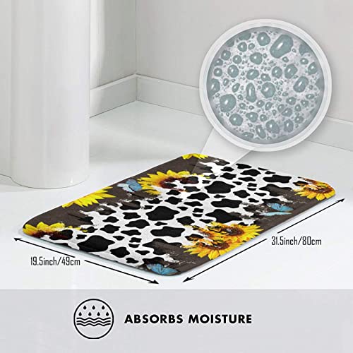 Sunflower Cow Print Bath Mats No Slip Bathroom Rugs Washable Kitchen Rug Door Mat Carpets 19"X31" Area Rug For Living Room Decor, Dining,Bedroom Or Entryw #TOP3