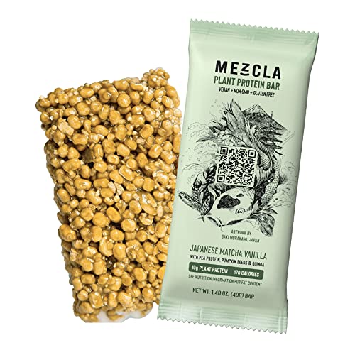 Mezcla Vegan Plant Protein Bars – Japanese Matcha Vanilla: Premium Ingredients, Delicious Flavor, Gluten-Free, Non-GMO, Soy Free, 10G of Protein [8-Pack]