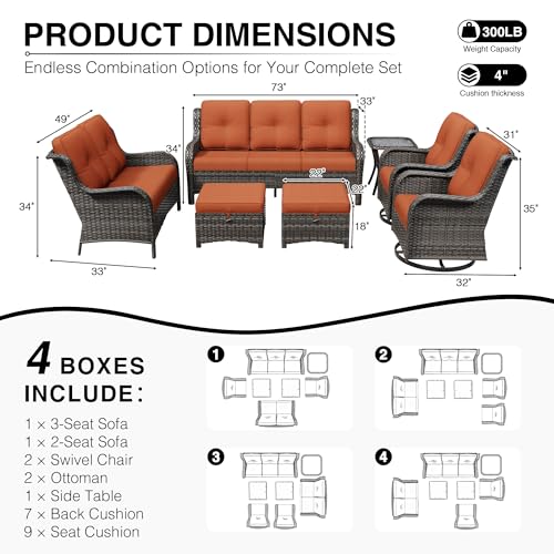 Image of Joyside 7 Piece Wicker Patio Furniture Set, Outdoor Swivel Rocker Patio Chairs with High Back, Deep Seating, Wide Armrest, Thickened Cushions, Outdoor Furniture for Deck, Porch Use
