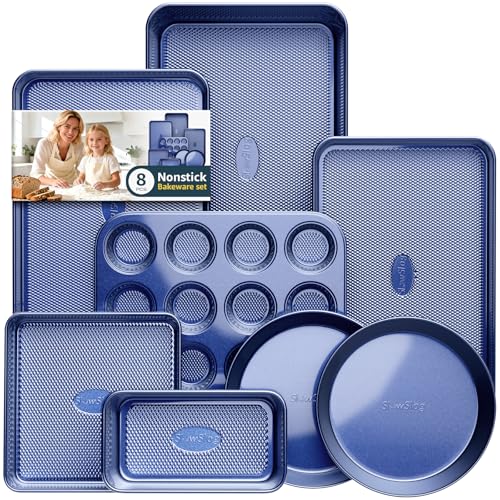 Slow Slog Baking Pans Set 8-Piece Bakeware Sets, Baking Sets for Cooking Nonstick Oven Pan Set...