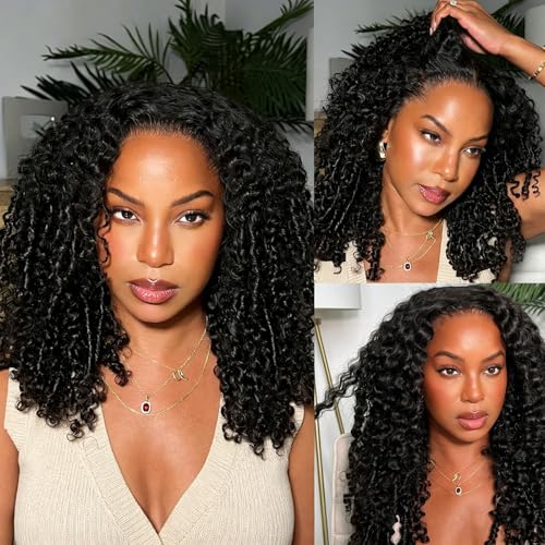 Burmese Curly Half Wig Human Hair with Spiral Curls Wear and Go Glueless Curly Wig 3 In 1 Seamless Flip Over Drawstring Wig 180% Density No Headband Wig for Black Women Beginner Friendly 16inch