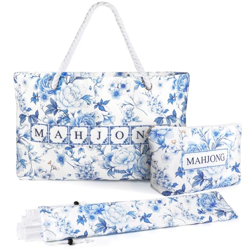 Xmoiqer Empty Mahjong Tile Bag for Mahjong Set Mahjong Bag The Perfect Mahjong Gifts for Women Mahjong Bags for Tiles and Racks Mahjong Rack Bag for American Mahjong Tile Set(Bule)