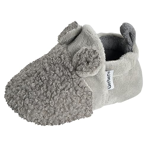 Gerber Baby Fleece Lined Non Skid Soft Slipper Booties with Ears, Grey Ears, 3-6 Months - image 4