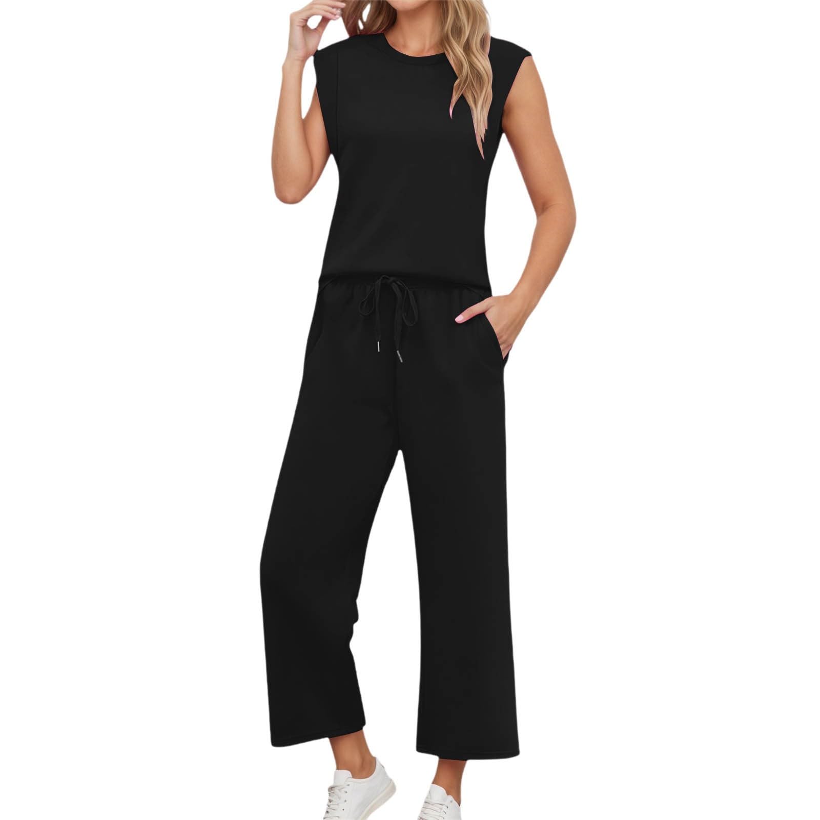 Ensemble 2 pièces noir femme décontracté avec débardeur et pantalon ample M