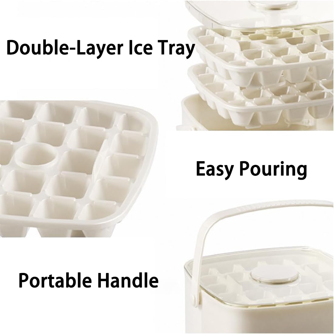 Cubitera de 48 Cubitos con Tapa de Presión Fácil, Bandeja Portátil de Doble Capa con Recipiente y Pinzas, Molde de Silicona de Liberación Rápida para Congelador (Green + Insulated Bag)