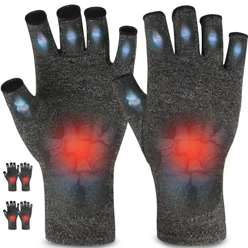 AovYoo Arthritis Compression Gloves Women Men Fingerless Raynauds Gloves for Typing Crocheting Driving & Daily Work 2 Pairs L Grey