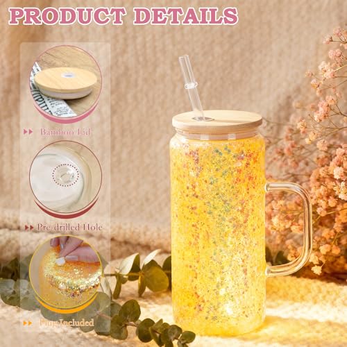 Cosictic 20 OZ Glas-Schneekugel-Tumbler mit Griff und vorgebohrtem Loch, 591ml, Doppelwandige Schneekugelbecher für Schneekugel Glitzer DIY, (6 Stück)
