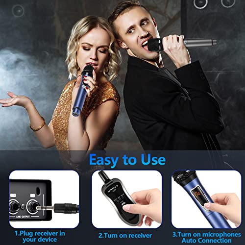 Kithouse Wireless Microphone-2.4Ghz Metal Dual Handheld-Cordless Dynamic-Mic System-With Rechargeable Receiver-For Karaoke,Party,Speech,Meeting,Recoring,Wedding,Class Use-Auto Connect #TOP5