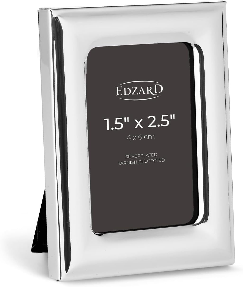 Edzard Silver Plated Photo Frames 1,5" x2,5 (4x6 cm) Adria, Non-Tarnishing, High Gloss Finish, Real Glass Front & Premium Velvet Back, Portrait Display