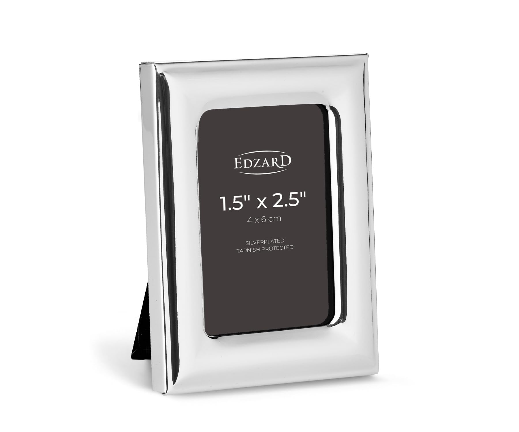 Edzard Polished Silver Silver Plated Photo Frames 1,5" X2,5 (4X6 Cm) Adria, Non-Tarnishing, High Gloss Finish, Real Glass Front & Premium Velvet Back, Portrait Display