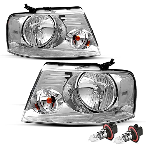 TUSDAR Headlight Assembly Set for 2004-2008 Ford F150 Pickup / 2006-2008 Lincoln Mark LT Driver and Passenger Side, Chrome Housing with Clear Reflector