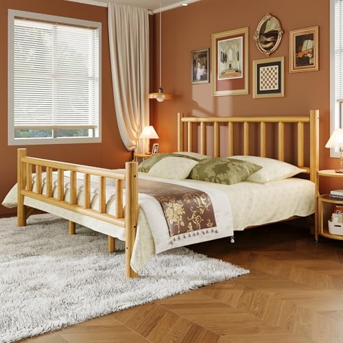 Farmhouse-Log-Bed-Frame-King-Rustic-Style-Pure-Solid-Pine-Cylinder-Construction-Bed-Fits-Mattresses-and-Box-Springs-Natural-Finish Farmhouse Log Bed Frame King Rustic Style Pure Solid Pine Cylinder Construction Bed Fits Mattresses and Box Springs Natural Finish