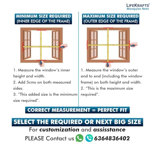 Image of Upgraded & Stitched - LifeKrafts Customized Window Mosquito Net (Size-50x60cms /20x24 Inches /1.64x1.97 Feet, Color-Grey) 120 GSM Fiberglass Insect Net Pre-Stitched to Net - Ready to use Net
