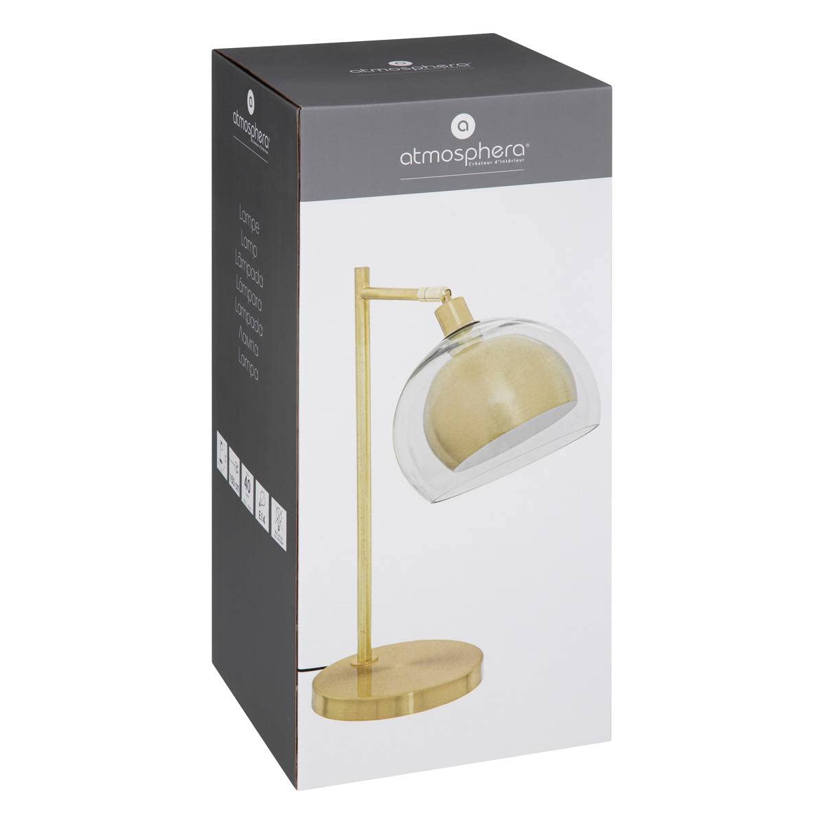 Atmosphera - Lampe à Poser Rivi Doré, H 48 cm, Double Abat-jour en Verre, Tête Orientable - Pour Bureau, Chambre, Salon