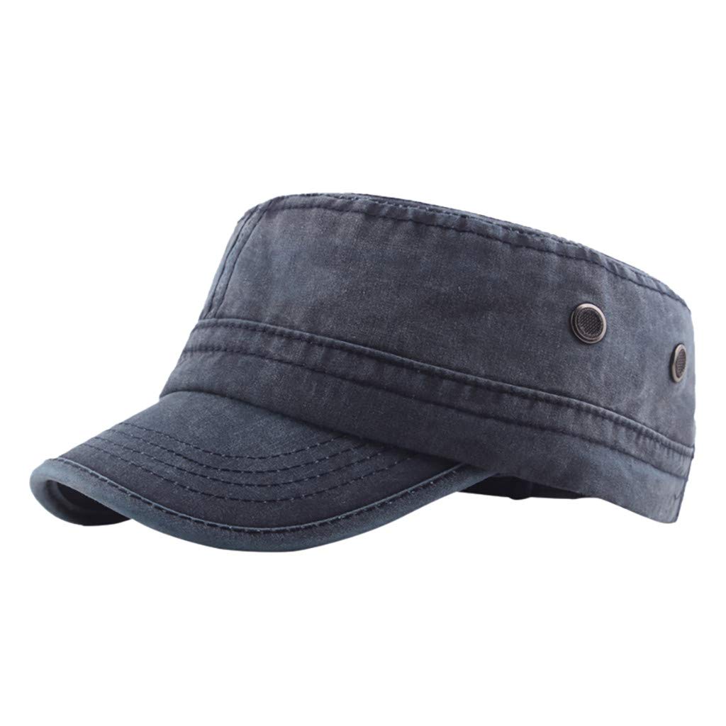 TUSANG Men's Hats Flat Top Military Cap Single Pure Color Caps Cotton Plate Curved Brim Cap Hat