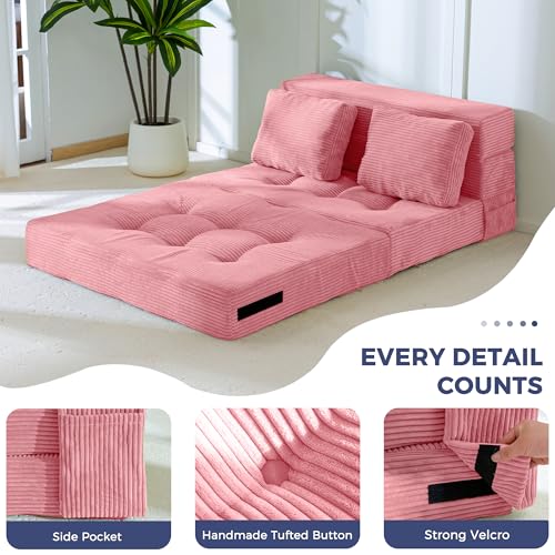 Image of MAXYOYO Convertible Sofa Bed, Fold Out Sofa Couch with Pillow, 4 in 1 Tufted Folding Couch Bed Foam Floor Couch, Lazy Chair for Living Room Bedroom Guest Room, Pink