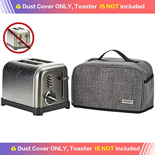 Homest Toaster Dust Cover With Pockets Compatible With Cuisinart 2 Slice Toaster, Can Hold Jam Spreader Knife & Toaster Tongs, Dust And Fingerprint Protection, Grey #TOP4
