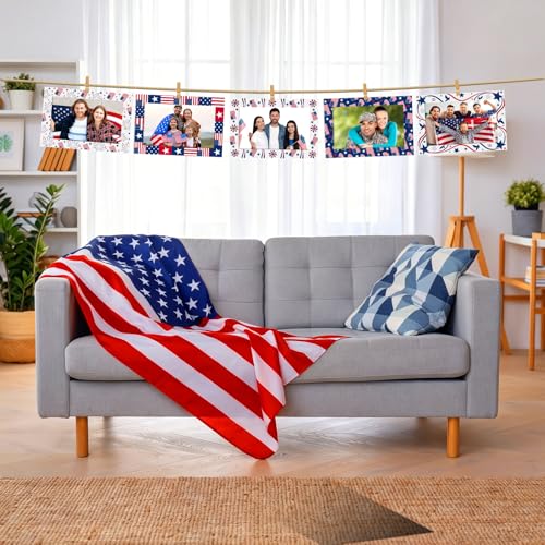 Image of AmazingSpark 50 Pack Patriotic Picture Frames 4x6, Independence Day Photo Booth Frames Bulk, Flag Day 4th of July Paper Photo with Easel Back, Assorted USA Flag Designs for Party Table Decor
