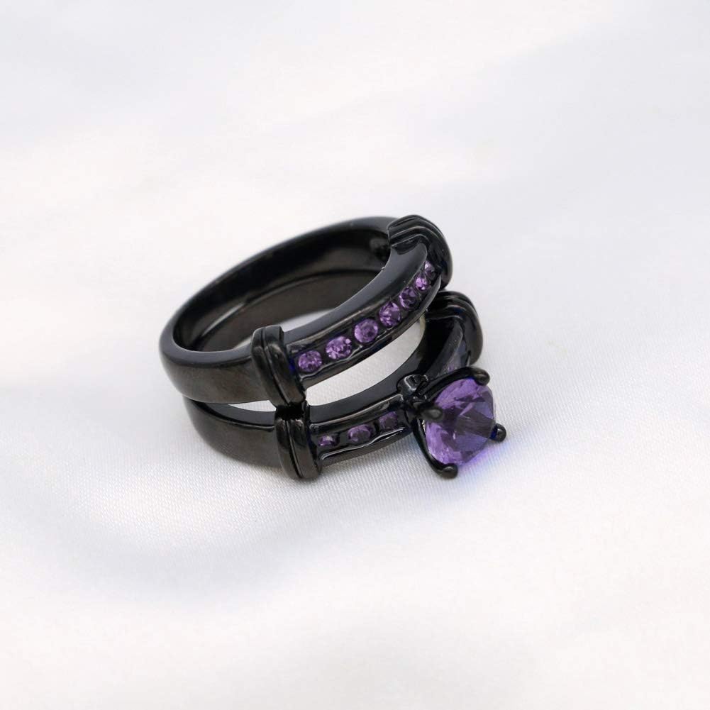 ringheart 3pcs Matching Rings His and Hers Ring Couple Rings Pruple Cz Womens Wedding Ring Sets Wedding Bands