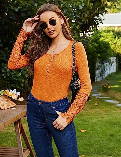 Miselon Womens Long Sleeve Henley Shirts V Neck Lace Button Tops Ribbed Knit Casual Slim Fit Blouse4