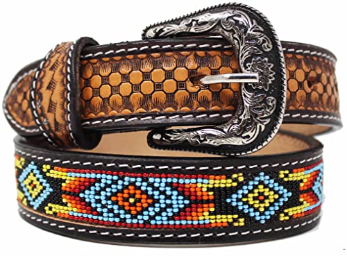 Kids Youth Western Rodeo Floral Tooled Beaded Leather Belt 26RT12Kids2