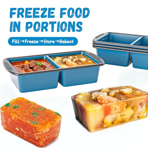 Image of GORCI Silicone Freezer Tray With Lid, 4 Large 2 Cup Soup Freezer Molds, Soup Freezer Container for Meal Prepping, Large Ice Cube Tray, Perfect for Storing Leftovers, Sauces, Lasagna, 2-Pack