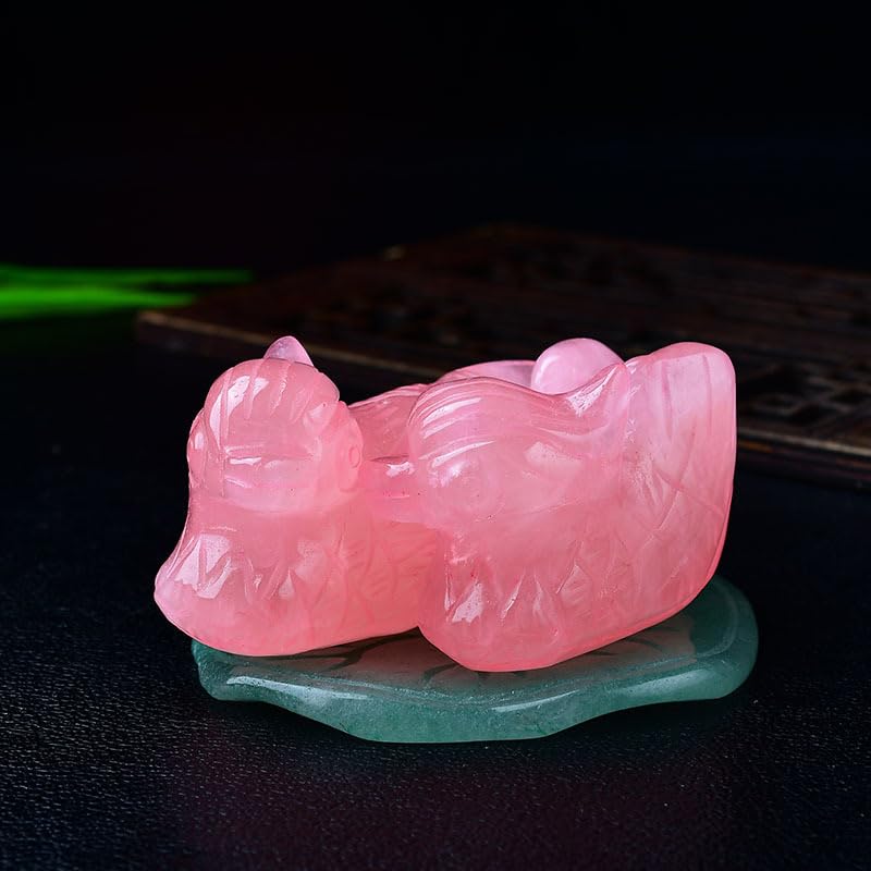 NIBHZ Figurina di Anatra mandarina in Quarzo Rosa Naturale