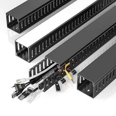 Yecaye 62.8in(4x15.7in) No-Drill Large Cable Management, Under Desk Cord Organizer with Adhesive, Open Slot Cable Raceway for Home/Office/Network, Black