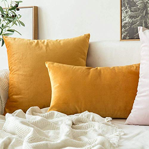 Image of Khooti Velvet Cushion Cover Pack of 1-8 inch x 8 inch / 20 x 20 cm - Color - Gold - Soft Pillow Covers Cushion Case for Sofa Bedroom Livingroom Chair Car, Cushion Cover