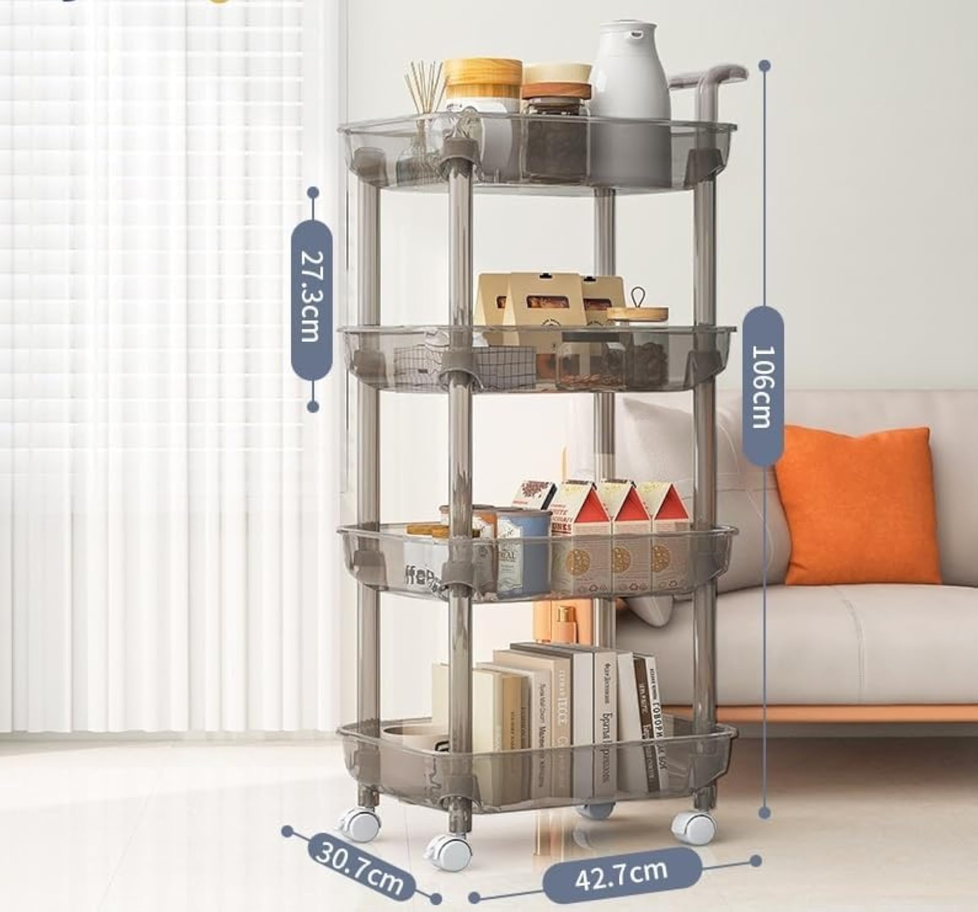 4 Tire Trolley with Wheels, Foldable Shelf Storage Organizer