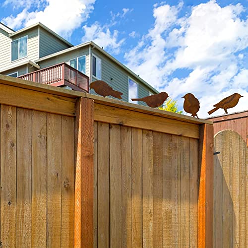 Voarge Rostiges Vögel Deko Rost, Edelrost Metall Vogel Stecker Gartendeko Rostoptik mit Schraubgewinde,für Holz Zaunfiguren Gartendeko (Rostiger Vogel(4))