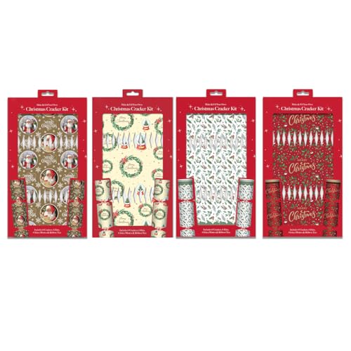 1ABOVE DIY Christmas Cracker Making Kit 6 Crackers with Hats Jokes and Ribbon Ties Holiday Party Craft Set-Random Design