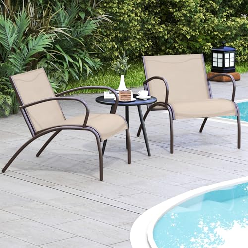 COSTWAY Conjunto Jardin Exterior de 3 Piezas, 2 Sillones de Textilene y Mesa de Café, Marco de Aluminio, Muebles Mesa y Sillas Jardin Terraza Balcon Exterior - imagen 8
