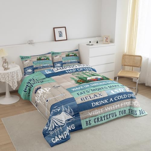 Image of Feelyou Kids RV Camping Duvet Insert Twin Size, Happy Camping Comforter Set Boys Girls Lake House Bedding Set Farmhouse Trailers Camper Teens Bedroom Decor Bed Set 2Pcs
