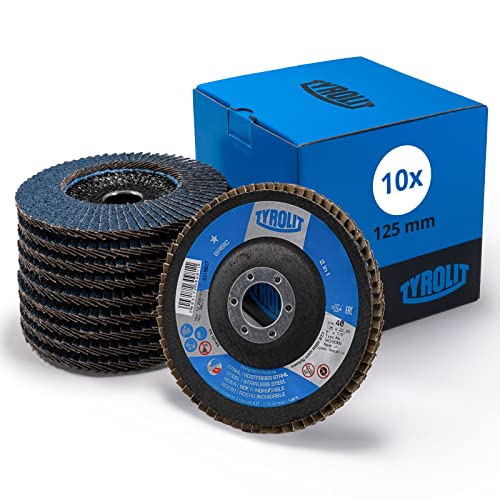 Tyrolit 2 in1 Fächerscheibe 125 mm x 22,23 mm | Korngröße 40 I 10 Stück I Profi-Qualität I für Stahl und Edelstahl I lange Lebensdauer I Fächerscheiben Lamellenscheiben, Schleifscheiben Premium