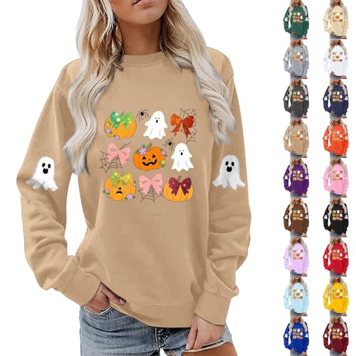 Sudadera de Halloween para mujer, diseño de calabaza, fantasma, talla grande, disfraces de Halloween, ropa de día festivo, otoño, manga larga, cuello redondo, camisetas de moda, Morado (, 3XL