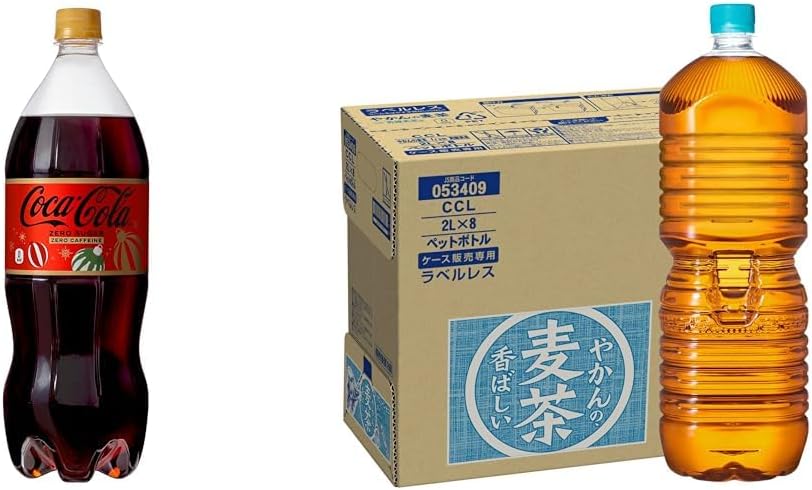 Coca-Cola Zero Caffeine 6 Bottles + Exclusive CCL Kettle Barley Tea from Soken Bicha, Labelless, Plastic Bottles, 8 x 2 LPET Bottles