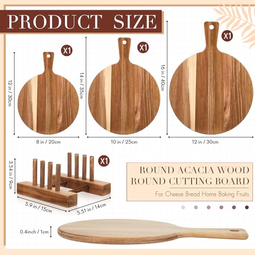 Set de 3 tablas redondas de acacia con mango y soporte miniatura 2