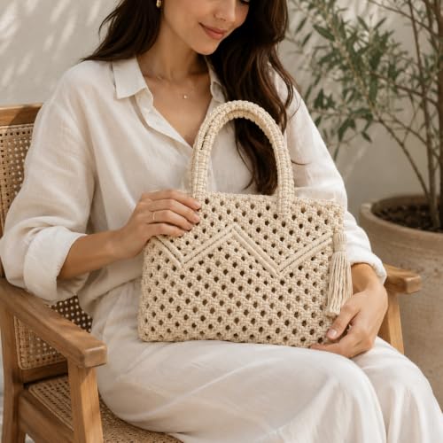 Image of Women's Handmade Macrame Crossbody Sling Bag Tote Bags Beautiful & Fancy Ladies Purse For Girls Women's Mobile Pouch Friends Gifts Birthday Marriage Party and Events,1- Piece