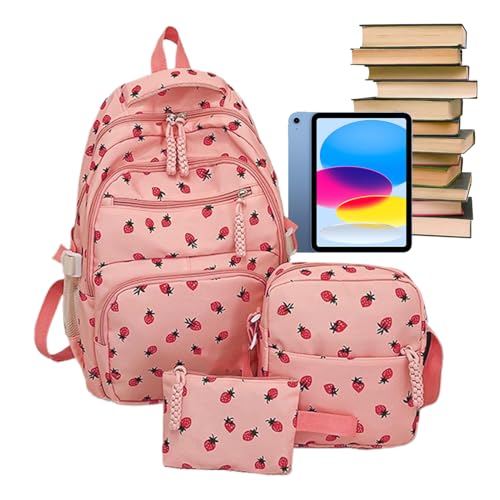 Juego de mochila con temática de frutas, de hombro para bolígrafos, para niños y niñas, estudiantes, viajes al aire libre, camping, preescolar, paquete de accesorios de 3 piezas, mochila ligera