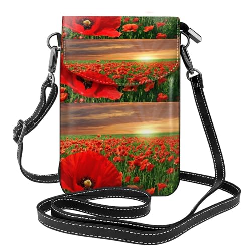 Petit sac bandoulière en cuir PU pour femmes au motif artistique champ de pavots