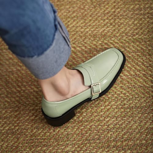 Image of MOOMMO Women Chunky Heel Penny Loafers Square Toe Buckle Slip On Comfort | Office Ladies Loafer Pumps 2 inch Stacked Block Heel Dress Loafers Oxfords Walking Dress Shoes Casual Size 4-11 M US