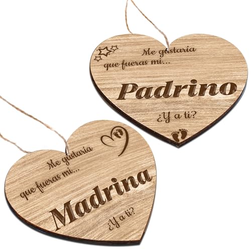 Quer ser o meu padrinho, quer ser minha madrinha + 2 envelopes. (Corações de madeira pais)