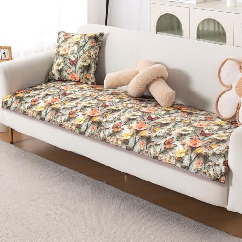 Image of HOKIPO 'Nature Muse' Premium HD Printed Holland Velvet Sofa Cover Mat for 1 /2 /3 Seater & L-Shape Sofa. Make Your Own Sofa Cover Set, Mat 70(D) x 90(L) cm, Butterfly Orchard (IN-914-D3)