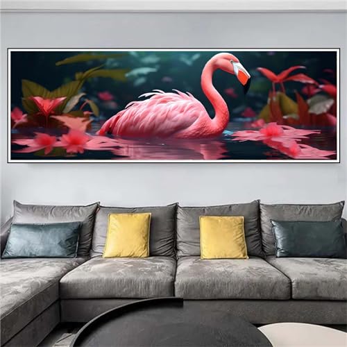 Broderie Diamant Flamant Rose 5D Mosaïque Artisanat de Luxe 100x300cm Décoration Murale