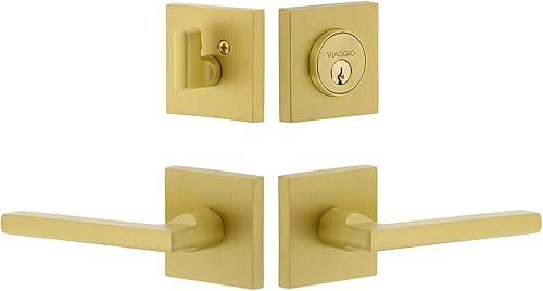 Viaggio Quadrato Rosette 2-3/8" Backset con palanca Milano y cerrojo a juego en latón satinado